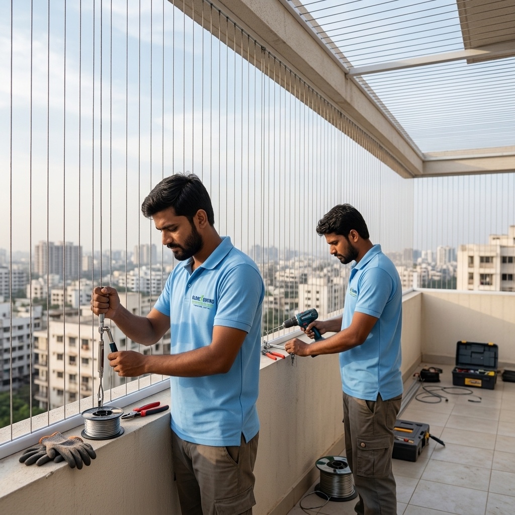 Globe Enviro team member in a blue polo installing an invisible grill